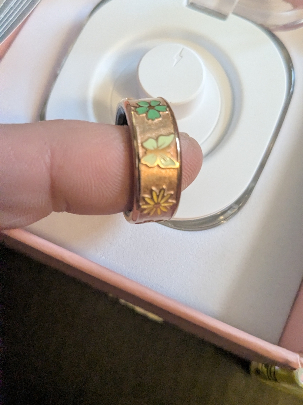 Smart Ring Rose Gold With Hand Painted Flowers Size 7 NIB - Picture 4 of 5